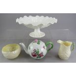 A group of ceramics to include: a Herend floral pattern teapot, Copeland Spode cabbage leaf-