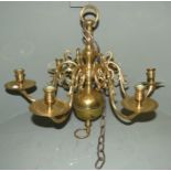 A brass hanging chandelier candelabra with six sconces 50 cm wide.