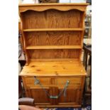 A traditional pine dresser and rack, the base with two drawers over two doors, 20th Century, 183cm