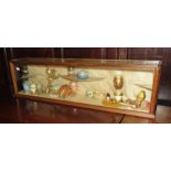 A twentieth century display case with a collection of decorative eggs. Oak frame, glass panels. 94