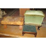 A group of three foot stools; two upholstered and one with  tooled leather cover. (3)