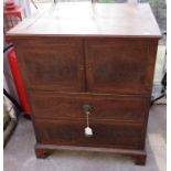 A George III mahogany commode, turned lid to interior, dummy front, 72cm high, 59cm wide, 50cm deep