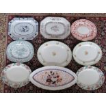 A group of nineteenth century transfer-printed platters, some printed and painted with colours, c.