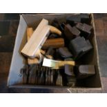 A box of assorted vintage wooden wood working plan