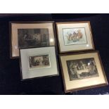 Four framed prints, including cattle landscapes and hunting examples (4)