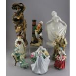 A group of ceramic figures to including: Coalport, Bretby, Royal Doulton etc (9) Damage to the