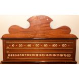 A 1940's mahogany snooker scoreboard fitted with brass mounted score rails. 59cm H x 92cm W
