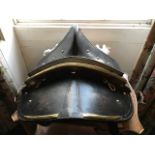 A vintage tan leather shire horse saddle, with bra