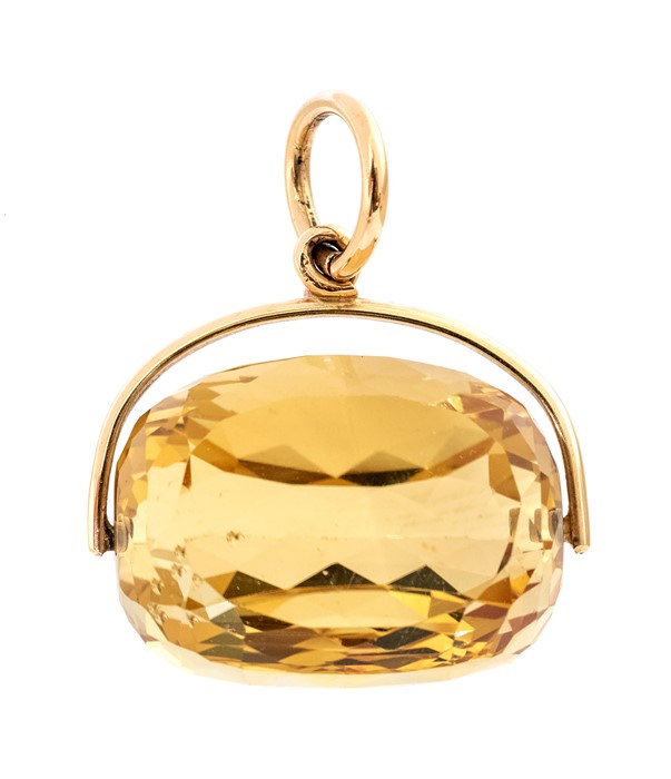 A 9ct gold mounted faceted topaz swivel fob, the t - Image 2 of 2