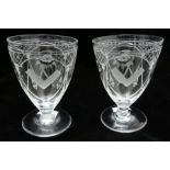 Masonic Interest, a pair of early 20th Century glasses, conical bowls, engraved with alternating