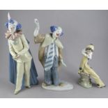 A group of three Nao porcelain clown figures. Factory marks to bases. (3) Condition: In good overall