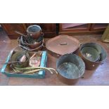 A group of mainly nineteenth century copper cooking vessels etc (q)