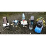 Bench tools: Compressor, Grinder, Sander, Drill, Saw. all in good used condition.