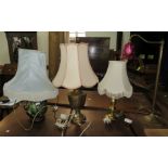 A group of four table lamps, one with cranberry glass shade. (4)