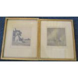 Two framed etchings by C Hodgson titled; The Mill and The Fisherman. 28 cm wide. (2)  Condition:
