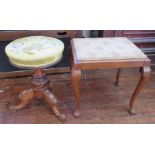 A Victorian walnut adjustable piano stool with upholstered top together with a mahogany