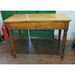 A Victorian hardwood side table, fitted with a single drawer and raised on turned tapered legs, 76