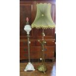 Victorian cast and brass oil lamp, floor standing, converted to electric standard lamp along with