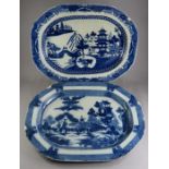 Two late eighteenth century blue and white transfer-printed pearlware platters, c.1795. To