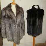 A silver fox 3/4 coat 1980s together with black gilet made by Emba 1980s.
