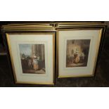 A group of thirteen framed prints depicting nineteenth century life. Frames 53cm wide. (13) Some