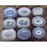 A group of late nineteenth century blue and white transfer-printed platters, c.1870-90. 34 - 38 cm