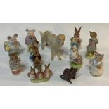 Nine Beswick Beatrix Potter figures: Jemima Puddleduck, Tabitha Twitchett, Foxy Whiskered Gentleman,