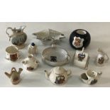 A small selection of twelve crested china commemorative wares: Carlton, Goss, and European. (12)