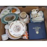 A box of assorted ceramics to include Royal Worcester, Lawleys, Hancock etc. (q) Some damages.