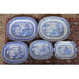 A group of nineteenth century blue and white transfer-printed Willow pattern platters, c.1840-80. 41