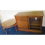 A 20th century style burr walnut sideboard; a similar occasional table (2)