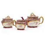 A Vienna three piece tea set, comprising teapot, milk jug, sucrier and cover
