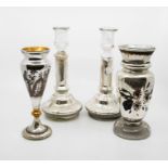 A pair of 19th century silvered candlesticks and two vases (4)