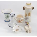 Decorative ceramics including Continental, Kaiser 'Birdie' vase; tile; Worcester vase; etc (8)