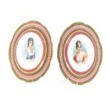 A pair of Alice Austria plates, transfer printed with portraits of ladies