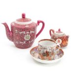 A 19th century Chinese tea cup and saucer; 20th century teapots and cups and saucers (5)