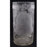 A 19th century etched glass cylindrical vase, etched with a bust of a gentleman, approx 25cm high