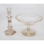 A cut glass pedestal bowl; and a candlestick (2)