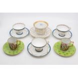 A set of three Edwardian eggshell tea cups and saucers; a pair of  Victoria coffee cans and saucers;