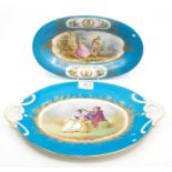 A Sevres twin-handled oval dish; and another dish, Chateau de Tuileries, painted with classical