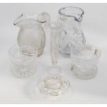 Two cut glass jugs; two dessert dishes; spill vase; etc (6)