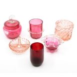 19th century and later cranberry glassware; pressed glass (6)