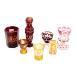 A collection of Continental glass, including amber and red flash, etc