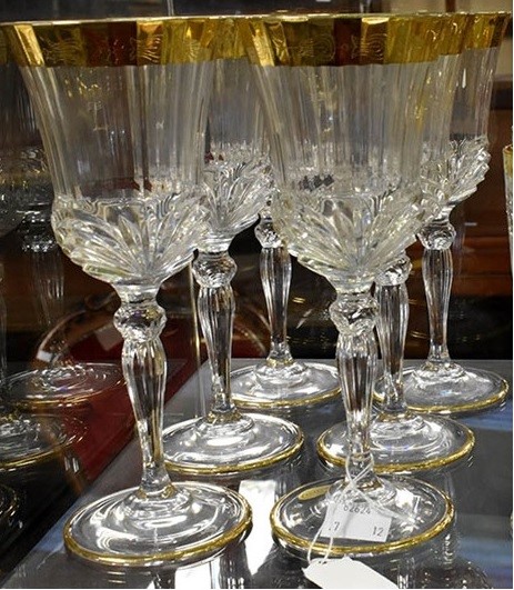 A set of six Italian crystal wine glasses, gilt decoration