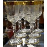 A set of six Italian crystal wine glasses, gilt decoration