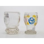 Two etched glass tumblers, one with German scenes