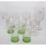 20th century glasses, including etched glass, celery vase, commemorative crystal glasses including