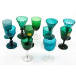 Eleven blue and green glasses (11)