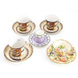 A set of three Continental cups and saucers; two other cups and saucers (5)