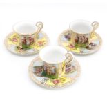 Six Continental cabinet cups and saucers